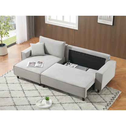 Divano letto convertibile in velluto a coste da 93'' a 3 posti con chaise longue regolabile, due cuscini e spazio di archiviazione - Design salvaspazio