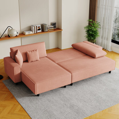Divano letto convertibile in velluto a coste da 93'' a 3 posti con chaise longue regolabile, due cuscini e spazio di archiviazione - Design salvaspazio