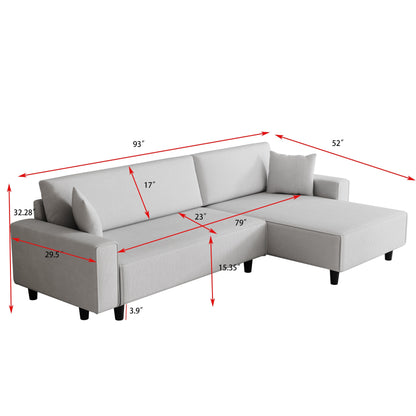 Divano letto convertibile in velluto a coste da 93'' a 3 posti con chaise longue regolabile, due cuscini e spazio di archiviazione - Design salvaspazio