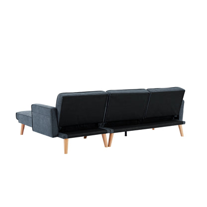 Divano trasformabile in lino da 94,5'' a 3 posti: chaise longue destra, imbottitura in schiuma, borsa organizer e braccioli quadrati
