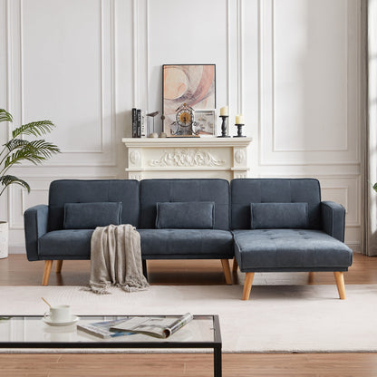 Divano trasformabile in lino da 94,5'' a 3 posti: chaise longue destra, imbottitura in schiuma, borsa organizer e braccioli quadrati