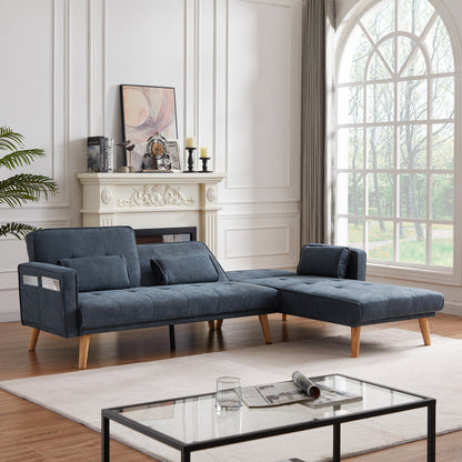 Divano trasformabile in lino da 94,5'' a 3 posti: chaise longue destra, imbottitura in schiuma, borsa organizer e braccioli quadrati