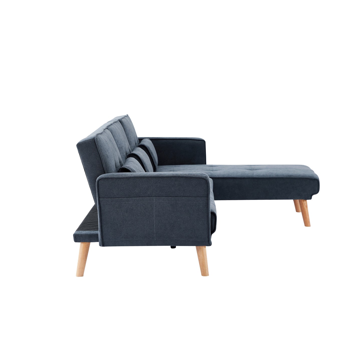 Divano trasformabile in lino da 94,5'' a 3 posti: chaise longue destra, imbottitura in schiuma, borsa organizer e braccioli quadrati