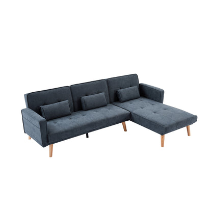 Divano trasformabile in lino da 94,5'' a 3 posti: chaise longue destra, imbottitura in schiuma, borsa organizer e braccioli quadrati