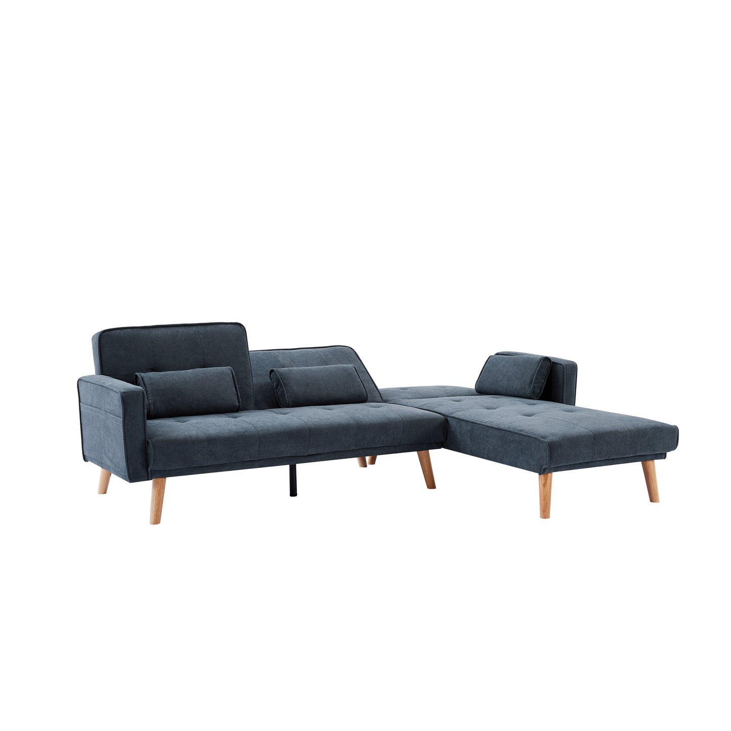 Divano trasformabile in lino da 94,5'' a 3 posti: chaise longue destra, imbottitura in schiuma, borsa organizer e braccioli quadrati