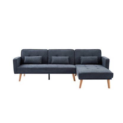 Divano componibile convertibile in lino da 94,5'' a 3 posti con contenitore, chaise longue destra, cuscini in schiuma e struttura in legno massello