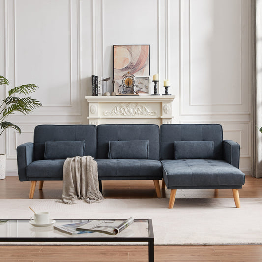 Divano componibile convertibile in lino da 94,5'' a 3 posti con contenitore, chaise longue destra, cuscini in schiuma e struttura in legno massello