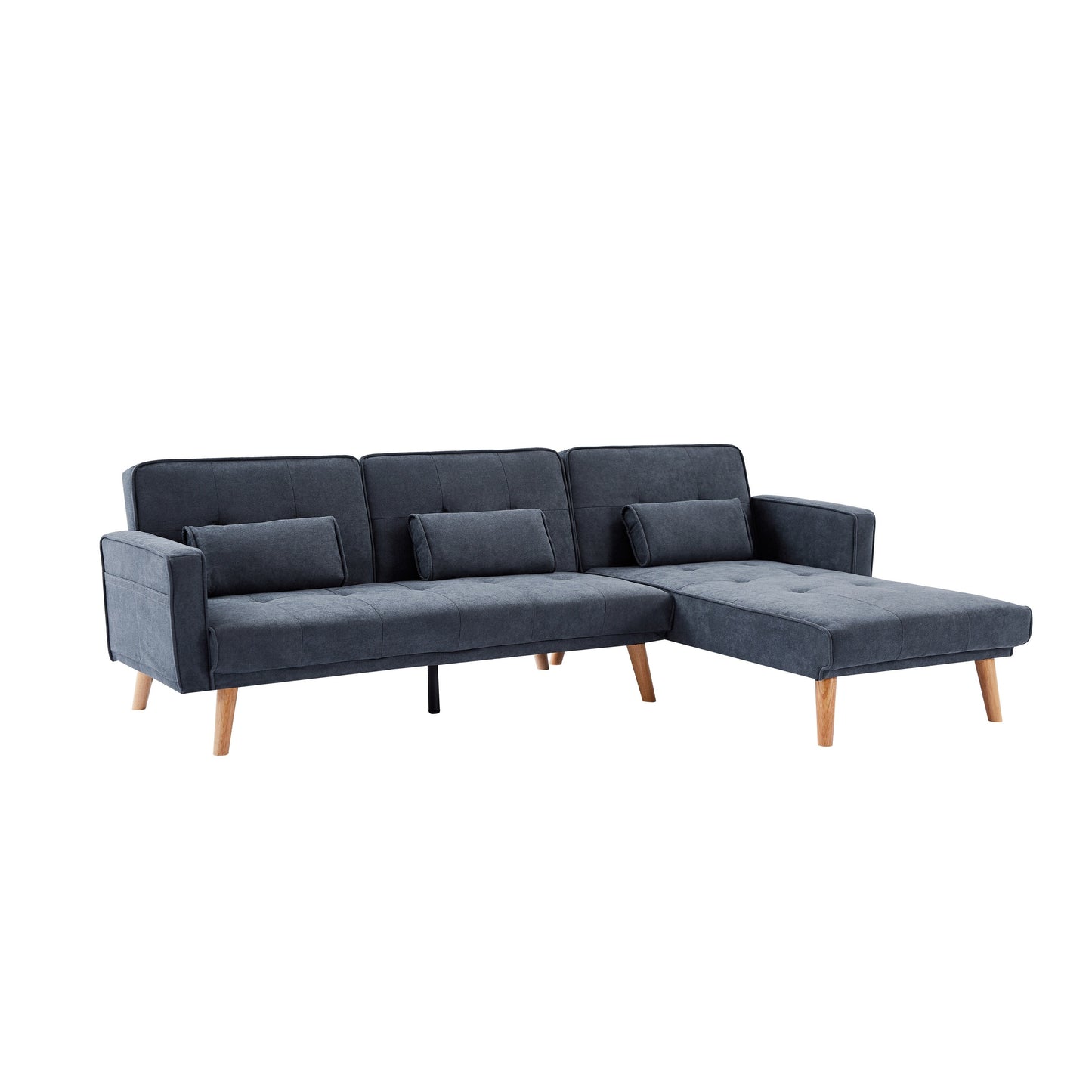 Divano componibile convertibile in lino da 94,5'' a 3 posti con contenitore, chaise longue destra, cuscini in schiuma e struttura in legno massello