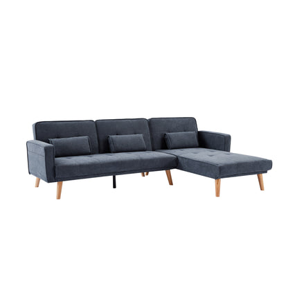 Divano componibile convertibile in lino da 94,5'' a 3 posti con contenitore, chaise longue destra, cuscini in schiuma e struttura in legno massello