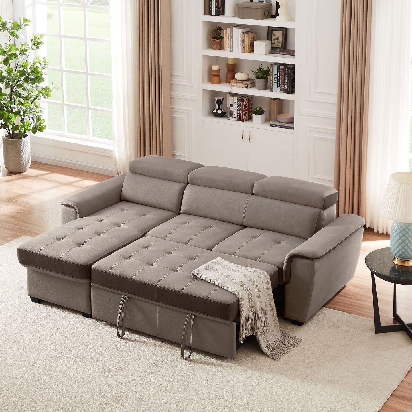 Divano letto largo 96 con chaise longue reversibile e letto estraibile