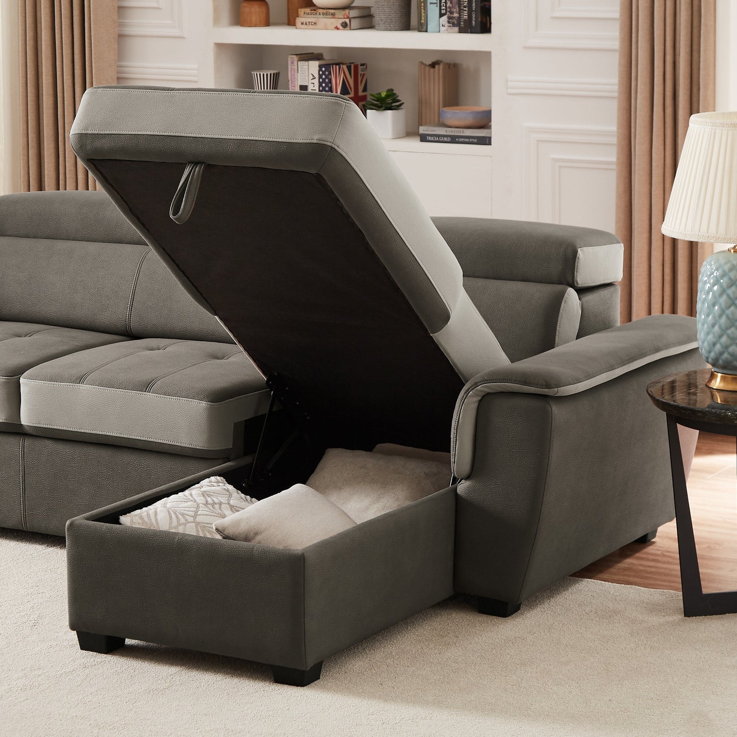 Divano letto largo 96 con chaise longue reversibile e letto estraibile