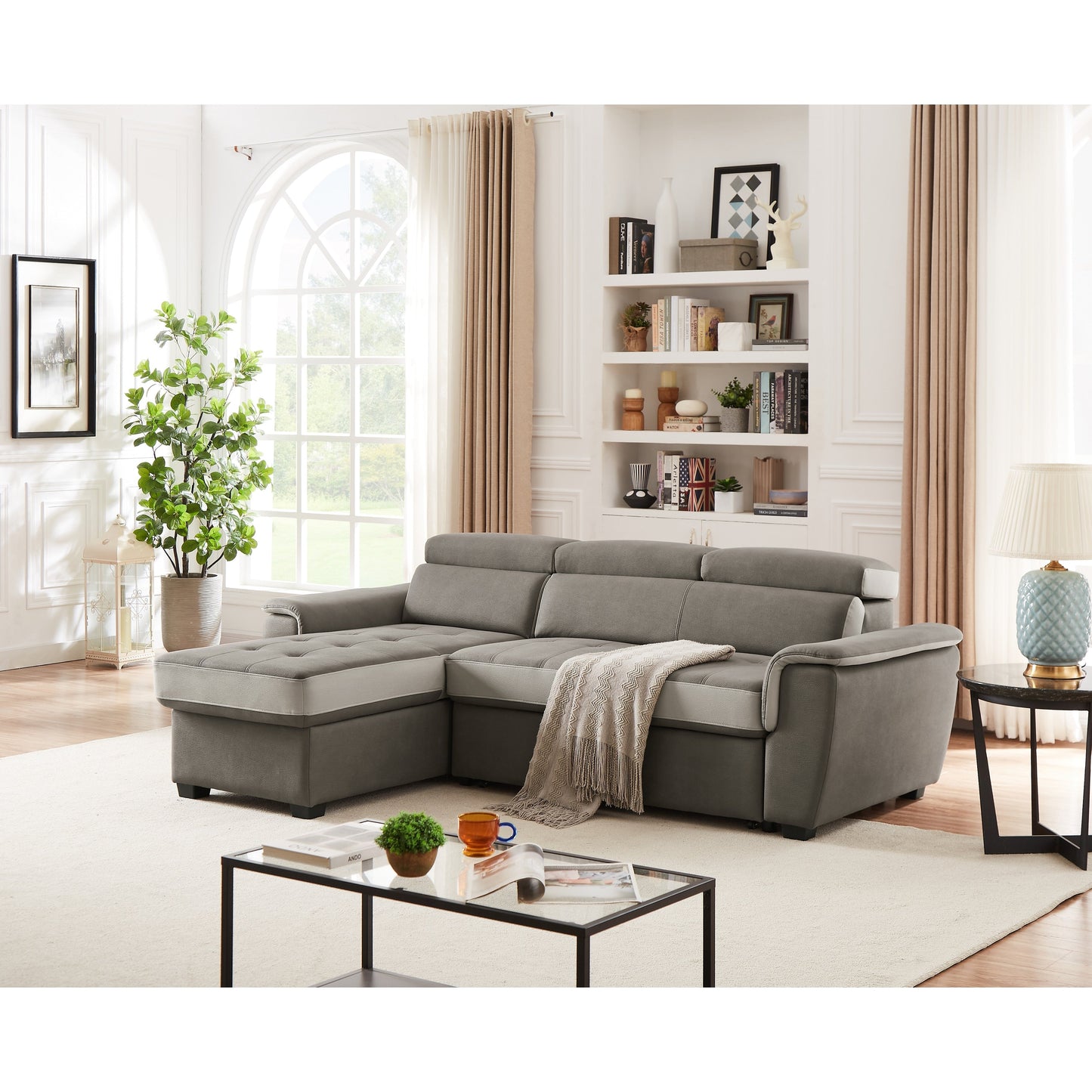 Divano letto largo 96 con chaise longue reversibile e letto estraibile