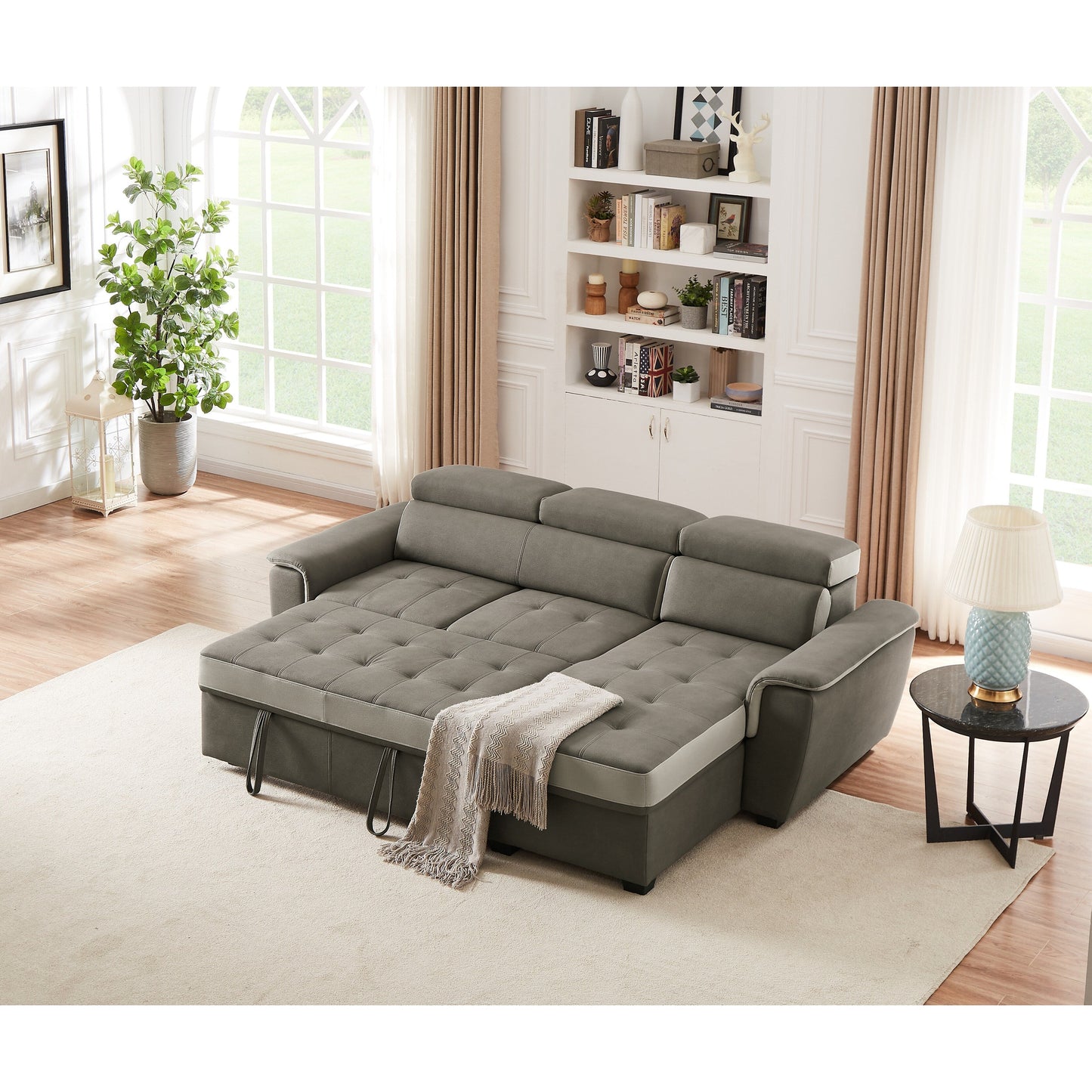 Divano letto largo 96 con chaise longue reversibile e letto estraibile