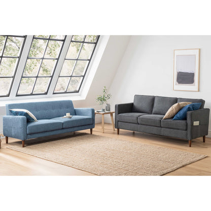 Divano moderno in lino trapuntato ADAIR con tasche sui braccioli di Crown Comfort