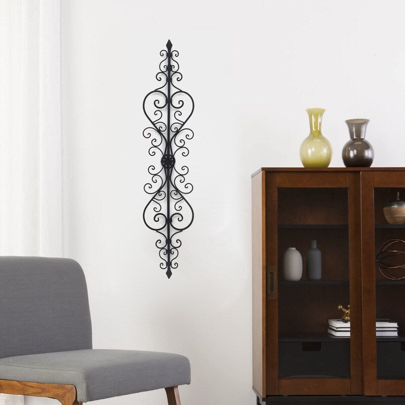 Decorazione da parete in metallo con motivo floreale nero ADECO, oblunga, per soggiorno