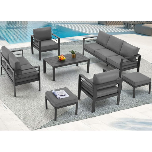 AECOJOY Set di mobili da giardino in alluminio da 7 pezzi, set da conversazione all'aperto