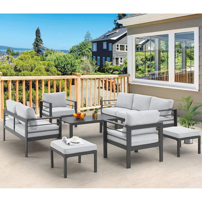 AECOJOY Set di mobili da giardino in alluminio da 7 pezzi, set da conversazione all'aperto