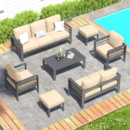 AECOJOY Set di mobili da giardino in alluminio da 7 pezzi, set da conversazione all'aperto