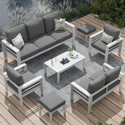 AECOJOY Set di mobili da giardino in alluminio da 7 pezzi, set da conversazione all'aperto