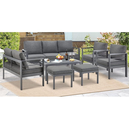 AECOJOY Set di mobili da giardino in alluminio da 7 pezzi, set da conversazione all'aperto
