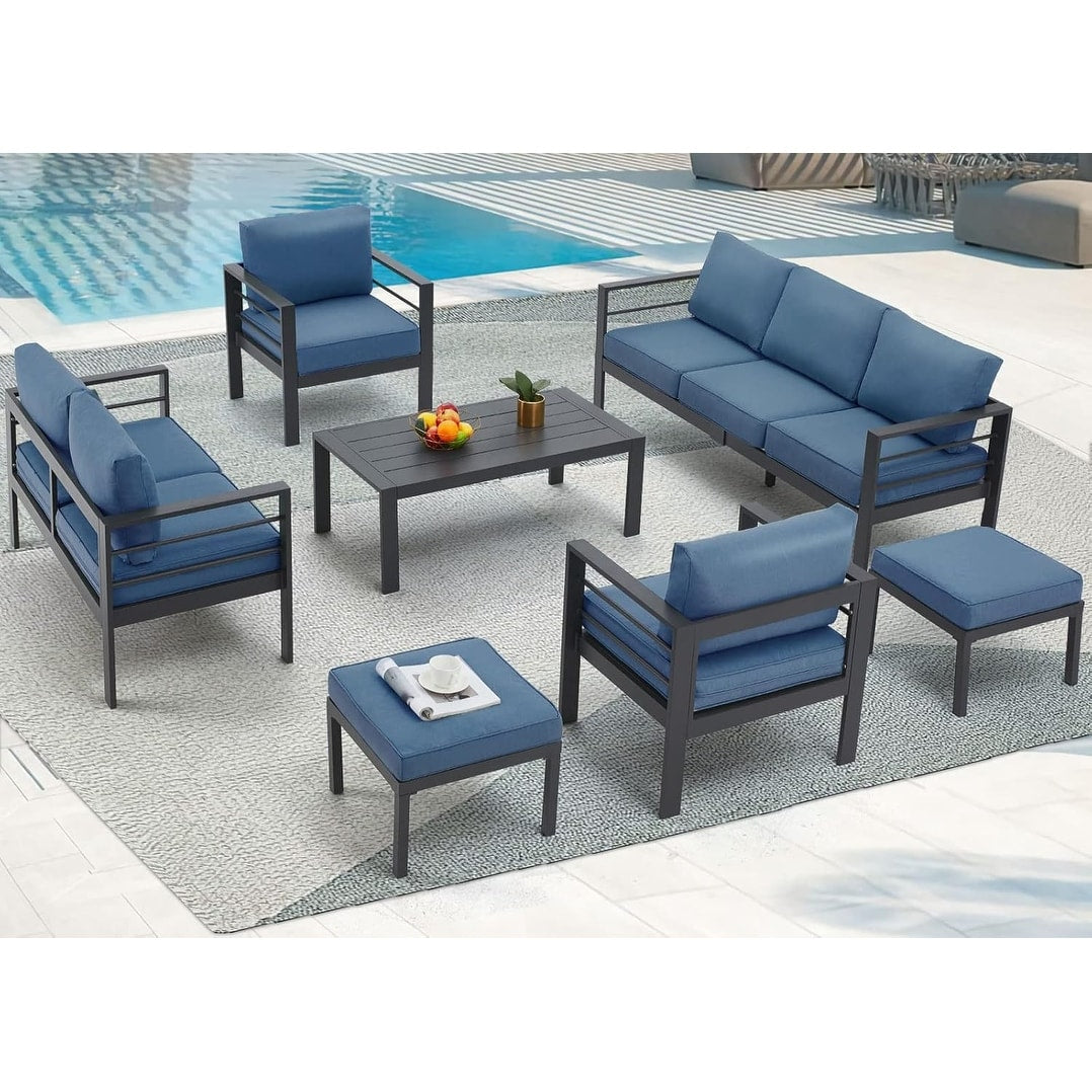 AECOJOY Set di mobili da giardino in alluminio da 7 pezzi, set da conversazione all'aperto