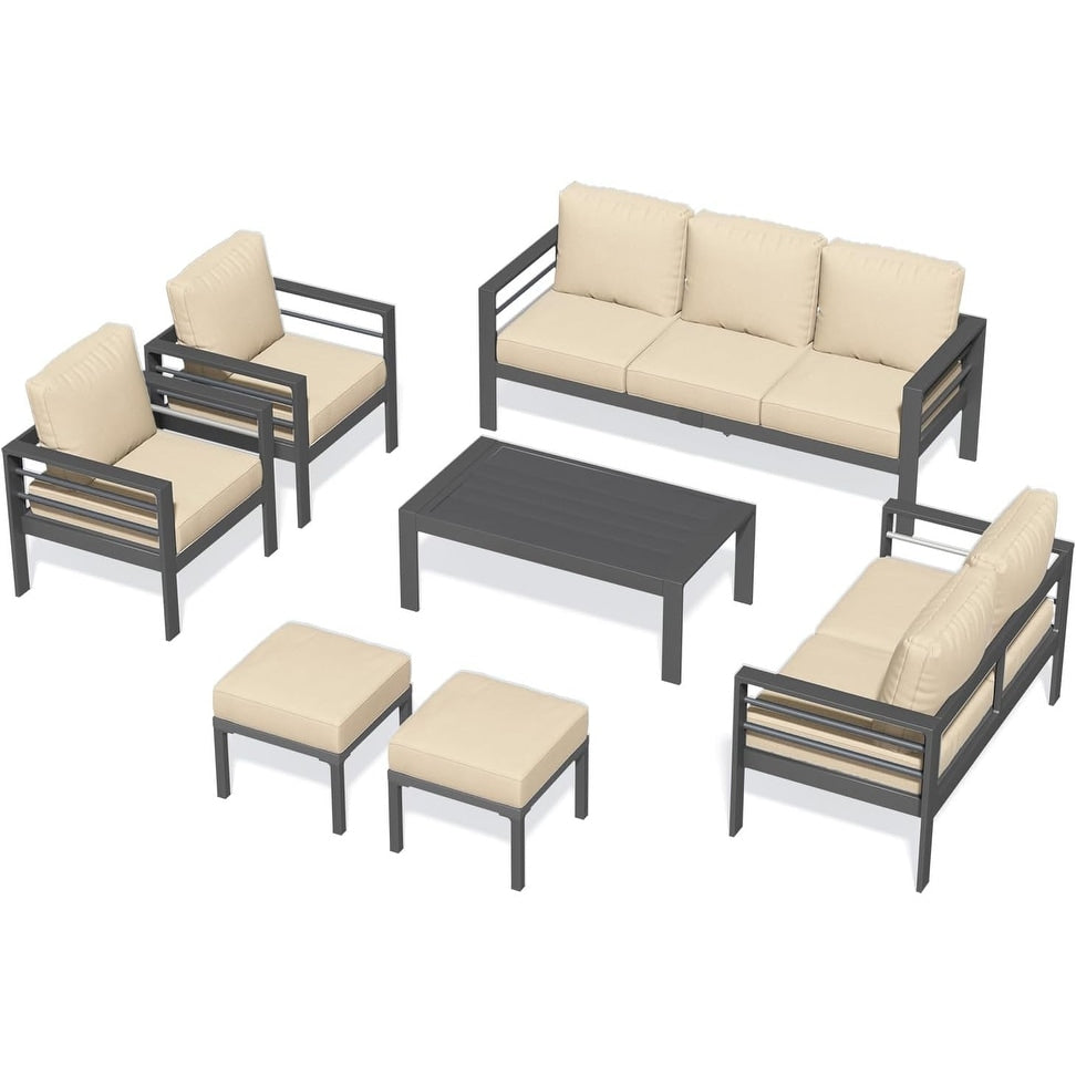 AECOJOY Set di mobili da giardino in alluminio da 7 pezzi, set da conversazione all'aperto