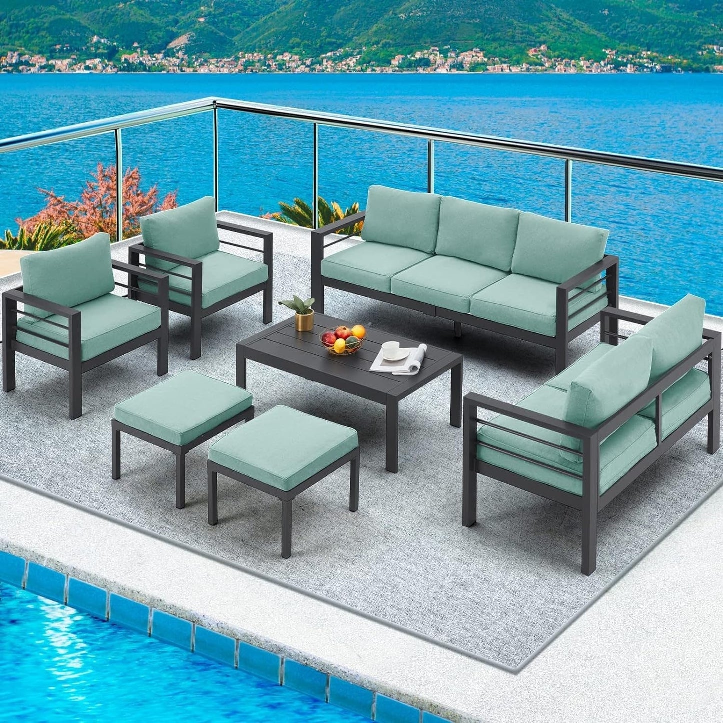AECOJOY Set di mobili da giardino in alluminio da 7 pezzi, set da conversazione all'aperto