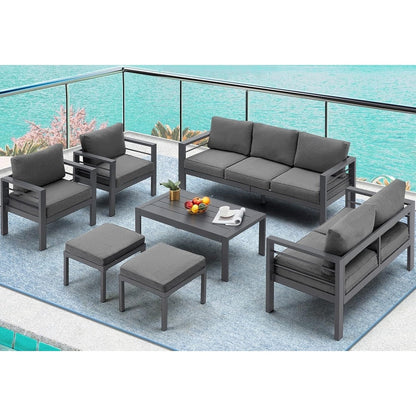 AECOJOY Set di mobili da giardino in alluminio da 7 pezzi, set da conversazione all'aperto