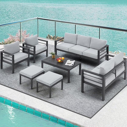 AECOJOY Set di mobili da giardino in alluminio da 7 pezzi, set da conversazione all'aperto