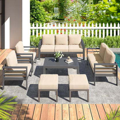 AECOJOY Set di mobili da giardino in alluminio da 7 pezzi, set da conversazione all'aperto
