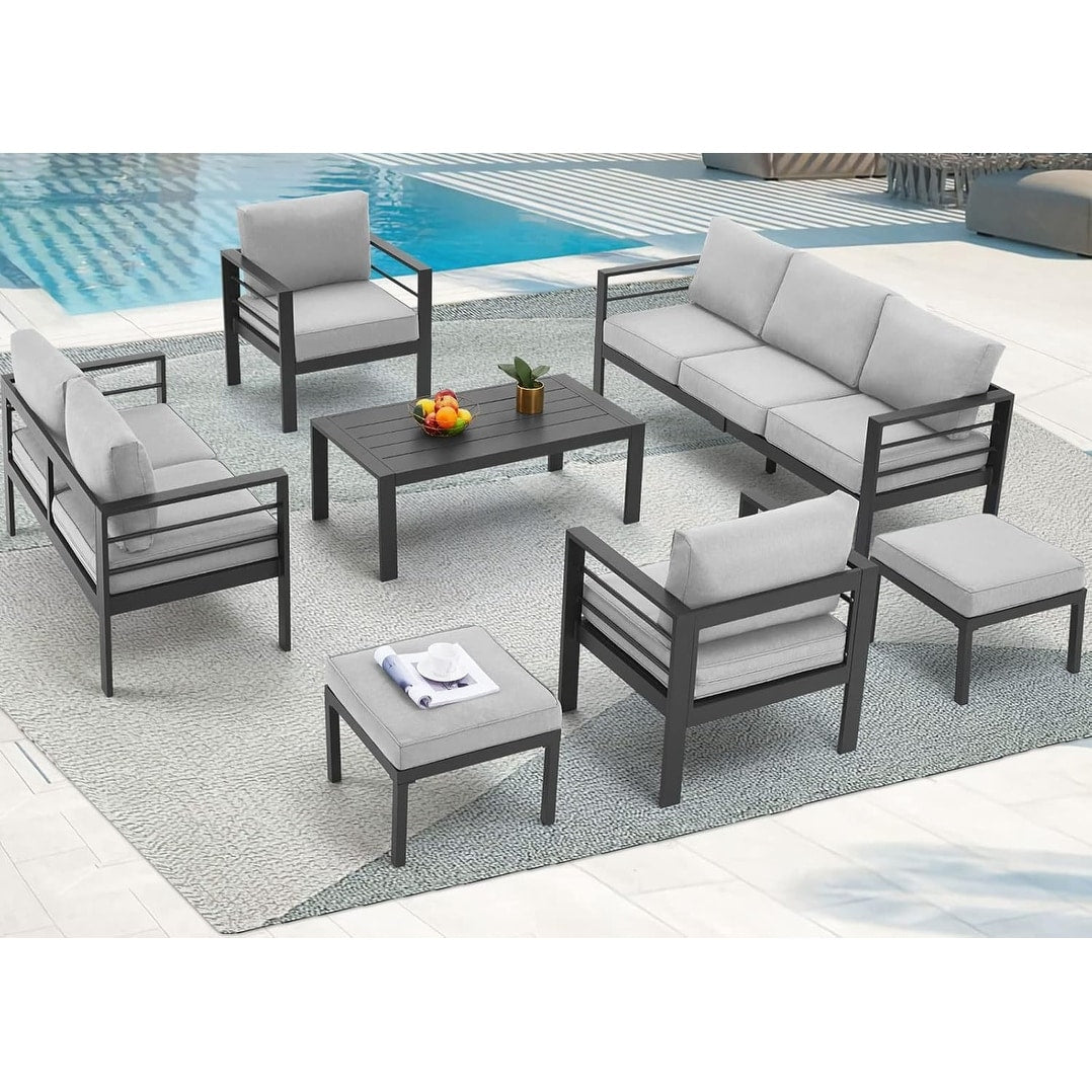 AECOJOY Set di mobili da giardino in alluminio da 7 pezzi, set da conversazione all'aperto