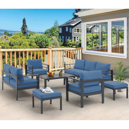 AECOJOY Set di mobili da giardino in alluminio da 7 pezzi, set da conversazione all'aperto