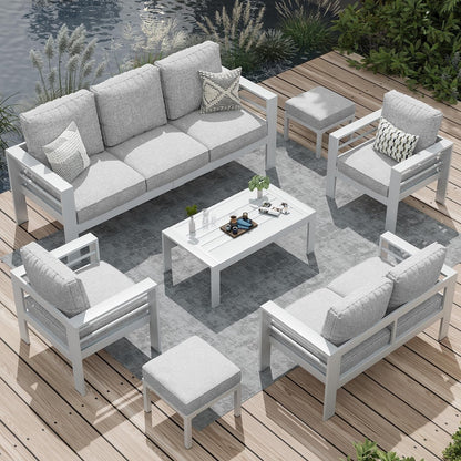 AECOJOY Set di mobili da giardino in alluminio da 7 pezzi, set da conversazione all'aperto