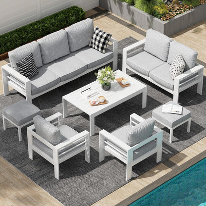 AECOJOY Set di mobili da giardino in alluminio da 7 pezzi, set da conversazione all'aperto