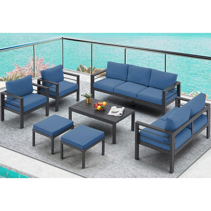 AECOJOY Set di mobili da giardino in alluminio da 7 pezzi, set da conversazione all'aperto
