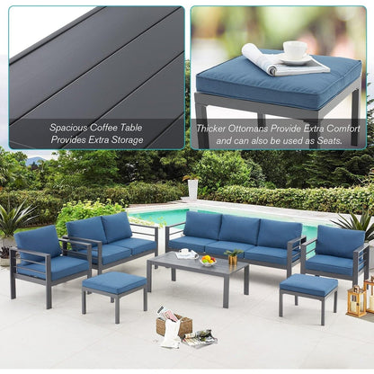 AECOJOY Set di mobili da giardino in alluminio da 7 pezzi, set da conversazione all'aperto