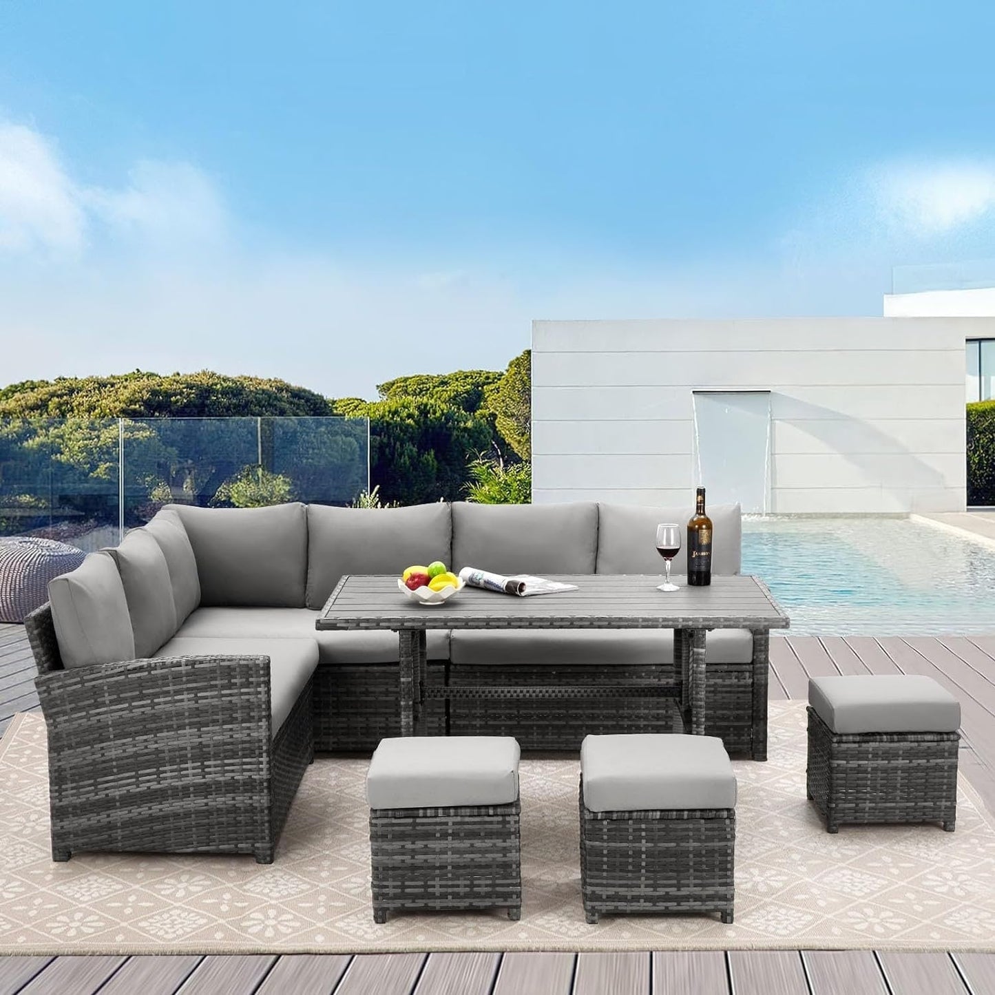 AECOJOY Set di mobili da giardino da 7 pezzi, divano componibile da esterno, set da conversazione in rattan