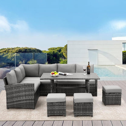 AECOJOY Set di mobili da giardino da 7 pezzi, divano componibile da esterno, set da conversazione in rattan