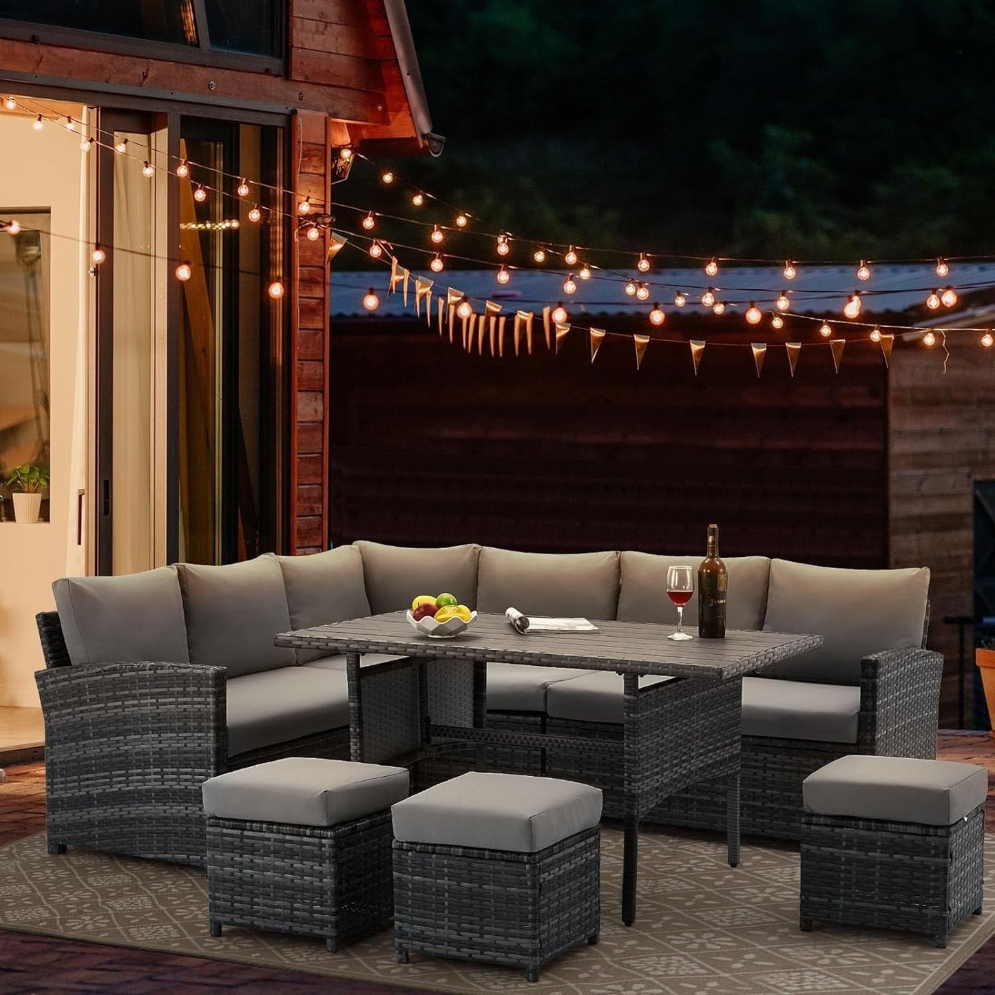AECOJOY Set di mobili da giardino da 7 pezzi, divano componibile da esterno, set da conversazione in rattan