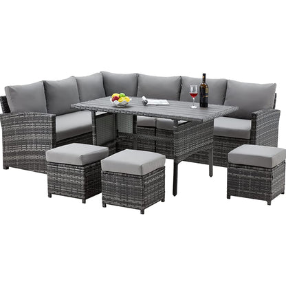 AECOJOY Set di mobili da giardino da 7 pezzi, divano componibile da esterno, set da conversazione in rattan