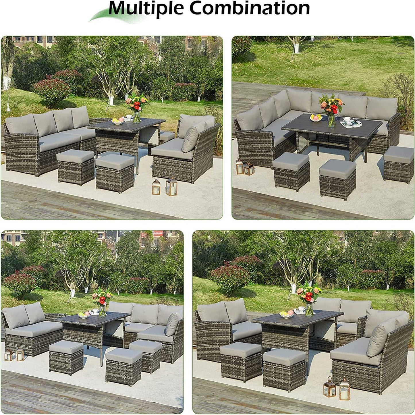AECOJOY Set di mobili da giardino da 7 pezzi, divano componibile da esterno, set da conversazione in rattan