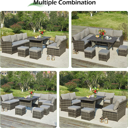 AECOJOY Set di mobili da giardino da 7 pezzi, divano componibile da esterno, set da conversazione in rattan