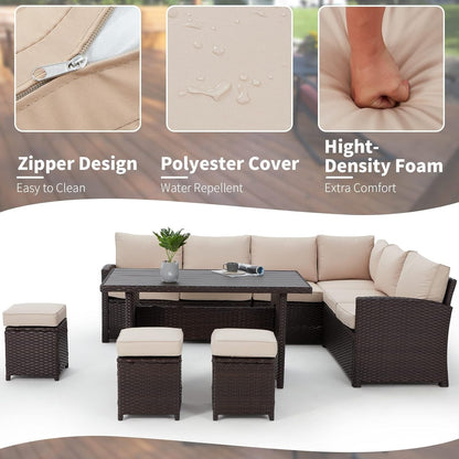 AECOJOY Set di mobili da giardino da 7 pezzi, divano componibile da esterno, set da conversazione in rattan