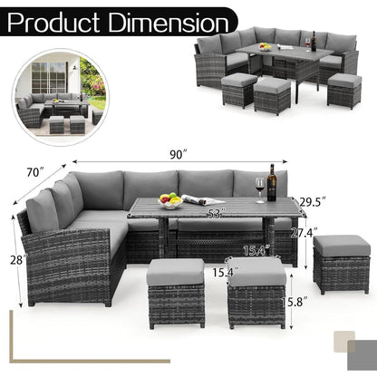 AECOJOY Set di mobili da giardino da 7 pezzi, divano componibile da esterno, set da conversazione in rattan
