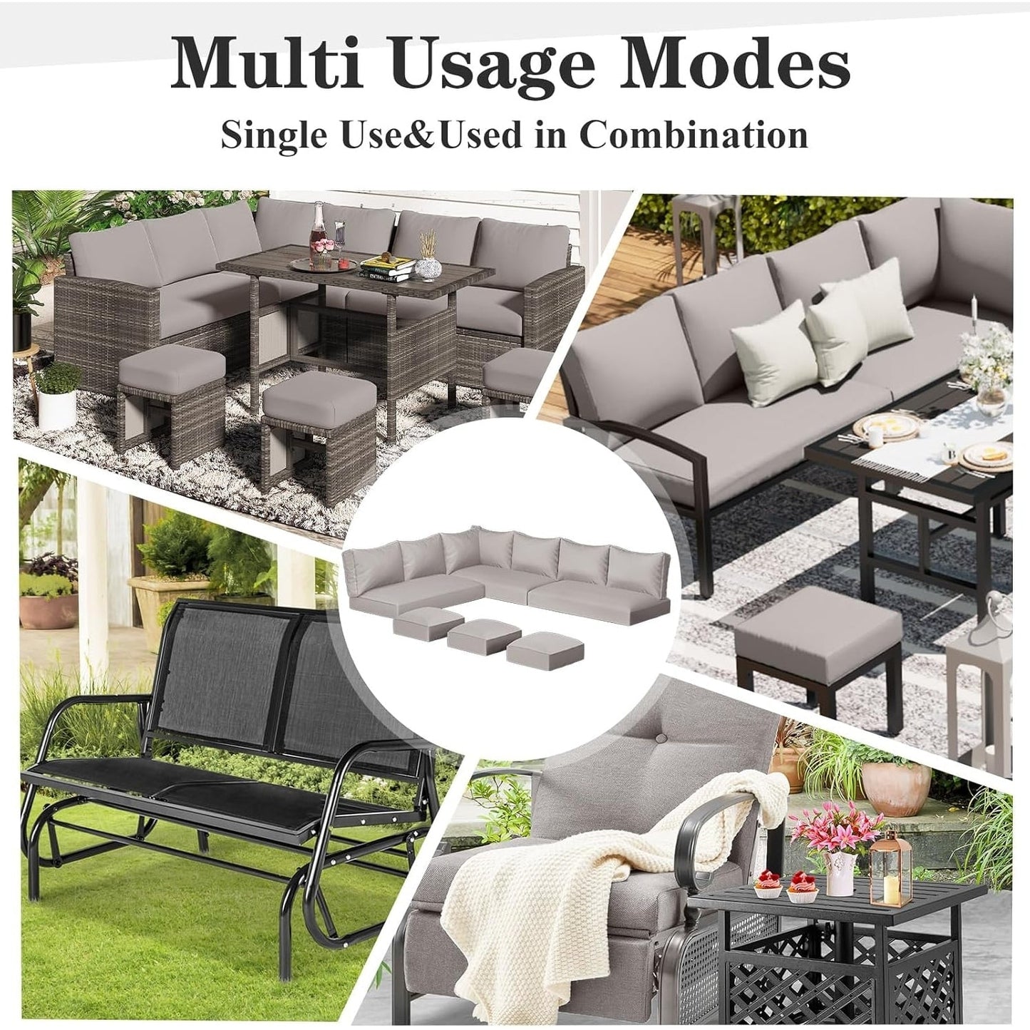 AECOJOY Set di mobili da giardino da 7 pezzi, divano componibile da esterno, set da conversazione in rattan