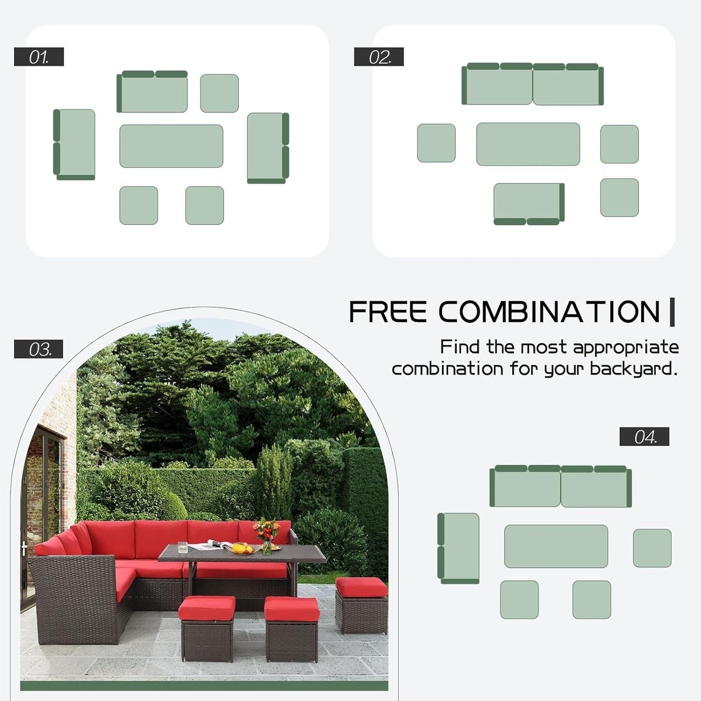 AECOJOY Set di mobili da giardino da 7 pezzi, divano componibile da esterno, set da conversazione in rattan