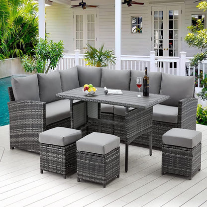 AECOJOY Set di mobili da giardino da 7 pezzi, divano componibile da esterno, set da conversazione in rattan