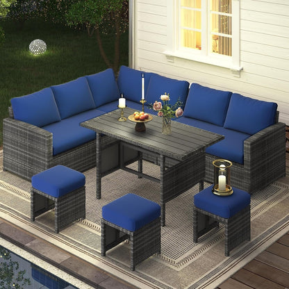AECOJOY Set di mobili da giardino da 7 pezzi, divano componibile da esterno, set da conversazione in rattan