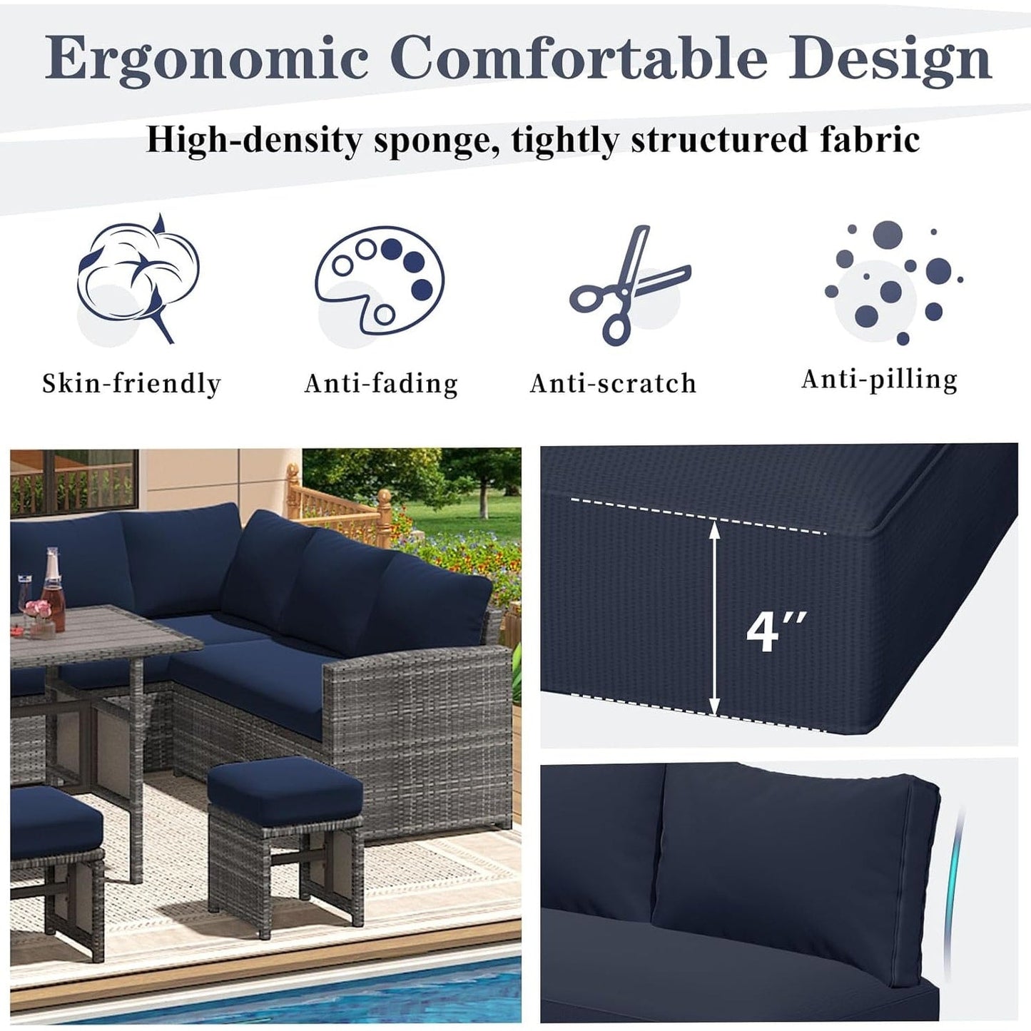 AECOJOY Set di mobili da giardino da 7 pezzi, divano componibile da esterno, set da conversazione in rattan