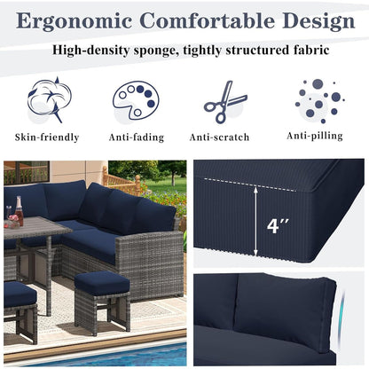 AECOJOY Set di mobili da giardino da 7 pezzi, divano componibile da esterno, set da conversazione in rattan